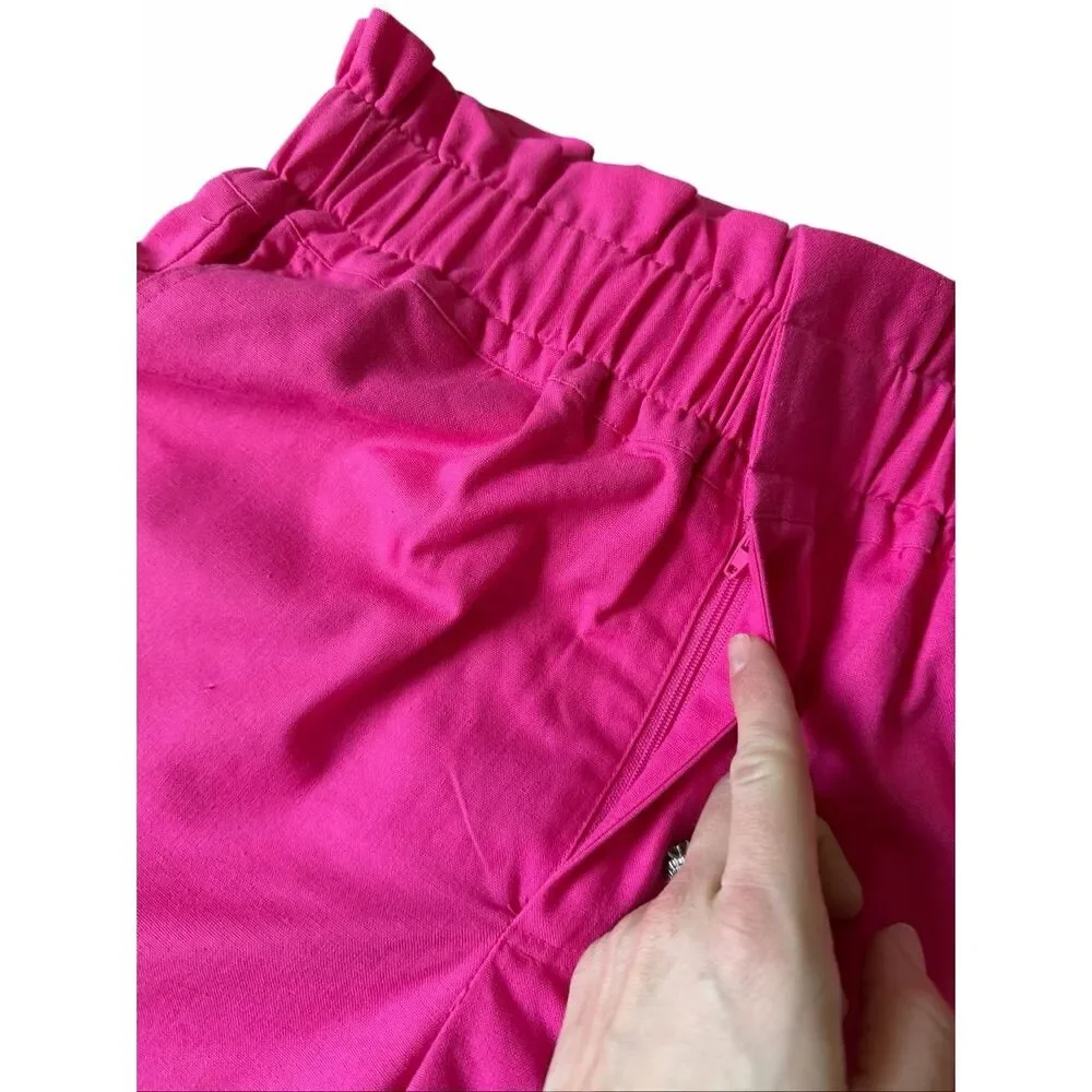 O.P.T Shorts NEW Paperbag Linen Blend Hot Pink Large